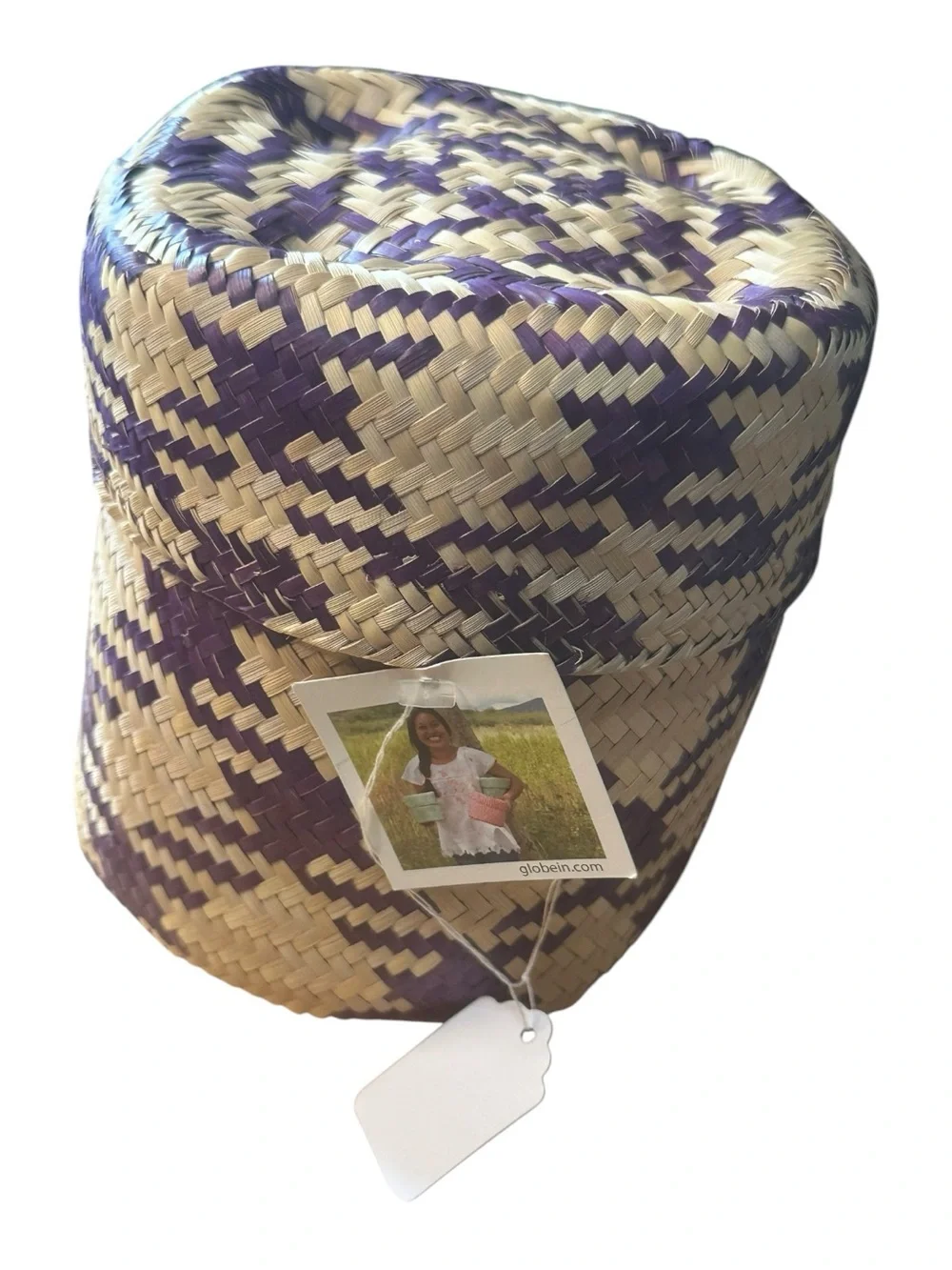 GlobeIn Handwoven Basket w Lid Emilia Garcia Martinez Oaxaca Mexico Purple